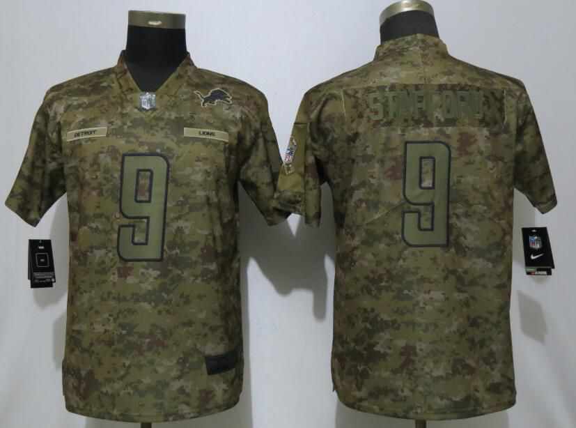 Women Detroit Lions #9 Stafford Nike Camo Salute to Service Limited NFL Jersey->youth nfl jersey->Youth Jersey